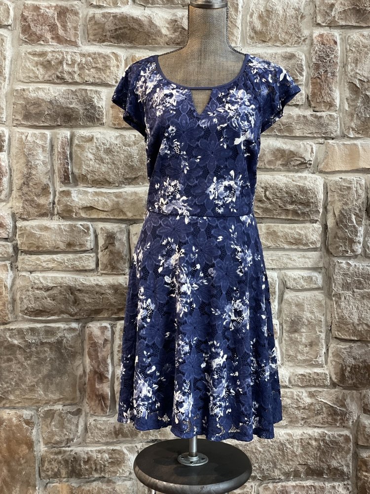 City Studio Navy and White Key Hole Floral Dress