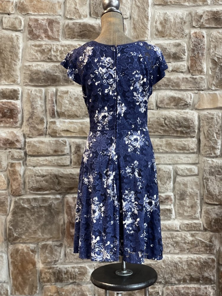 City Studio Navy and White Key Hole Floral Dress