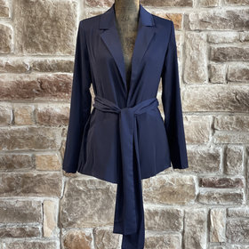 On Twelfth Navy Satin Wrap Front Blazer