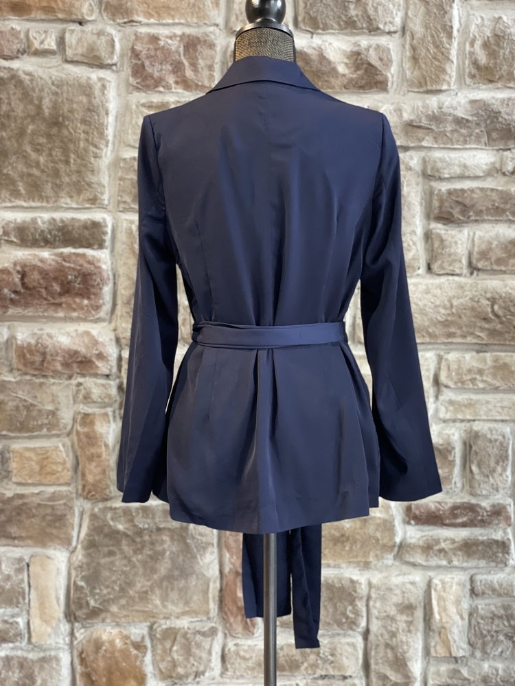 On Twelfth Navy Satin Wrap Front Blazer