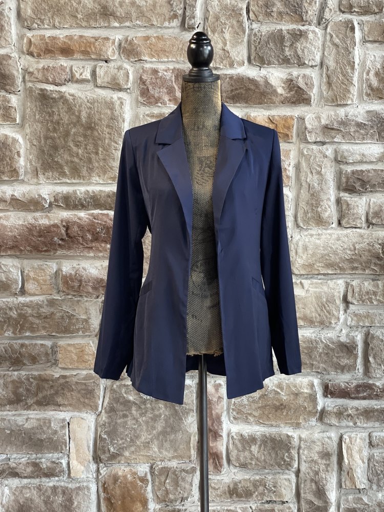 On Twelfth Navy Satin Wrap Front Blazer