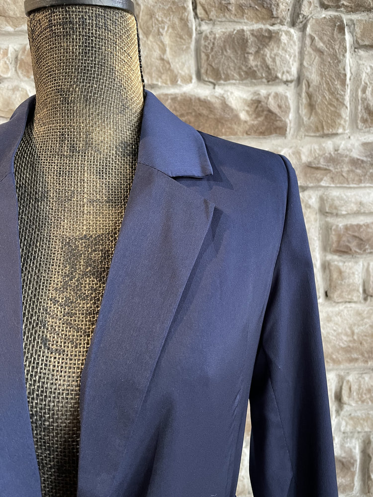 On Twelfth Navy Satin Wrap Front Blazer