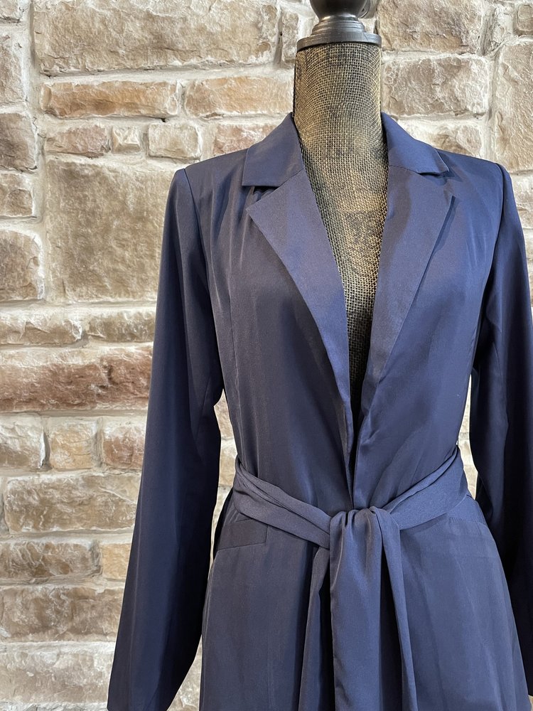 On Twelfth Navy Satin Wrap Front Blazer
