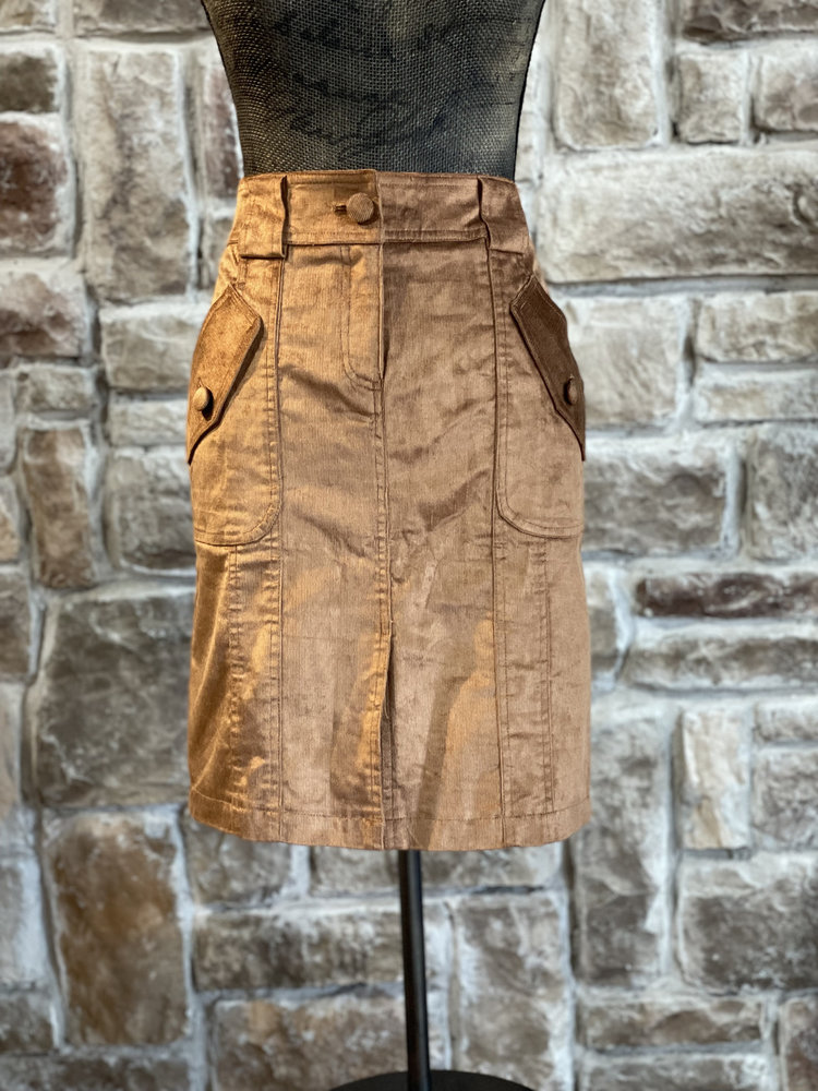 Caché Brown Corduroy Front Slit Skirt, Size 6