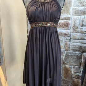 Caché Brown Dress with Jeweled Empire Waist, Size 8