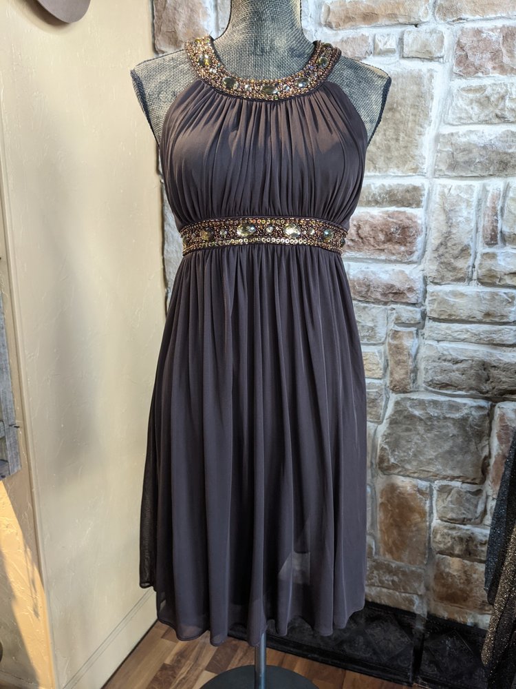 Caché Brown Dress with Jeweled Empire Waist, Size 8