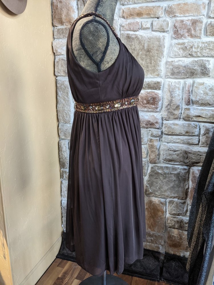 Caché Brown Dress with Jeweled Empire Waist, Size 8