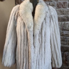 Saga Fox Blue Fox Jacket with Vertical Striping, Size S