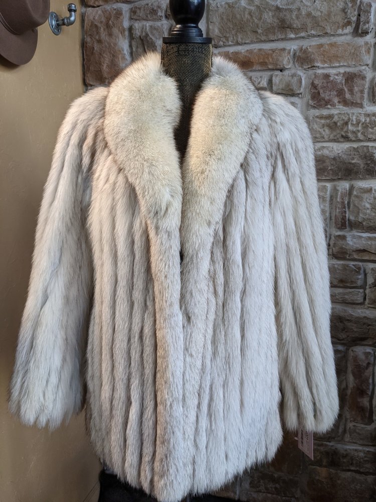 Saga Fox Blue Fox Jacket with Vertical Striping, Size S