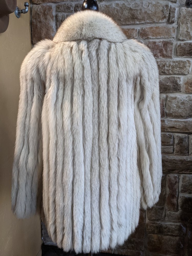 Saga Fox Blue Fox Jacket with Vertical Striping, Size S