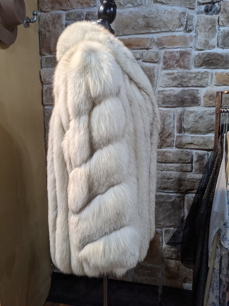 Saga Fox Blue Fox Jacket with Diagonal Sleeves, Size L