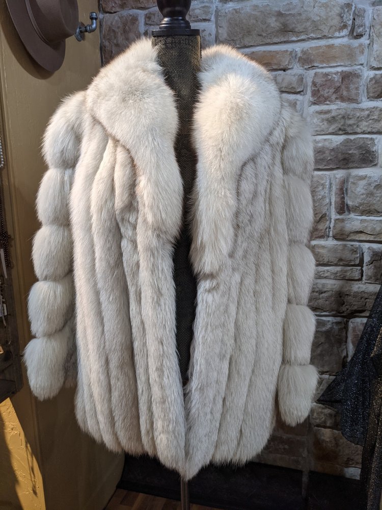 Saga Fox Blue Fox Jacket with Diagonal Sleeves, Size L