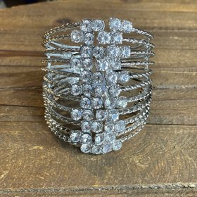 Silver Multi-Row Rhinestone Cuff