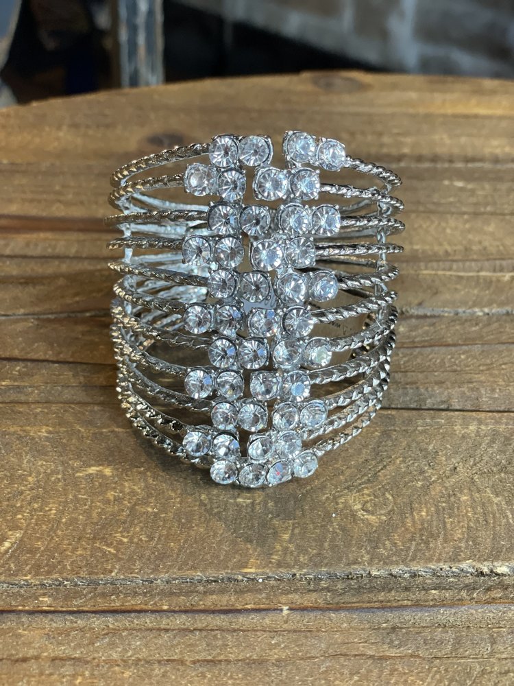 Silver Multi-Row Rhinestone Cuff