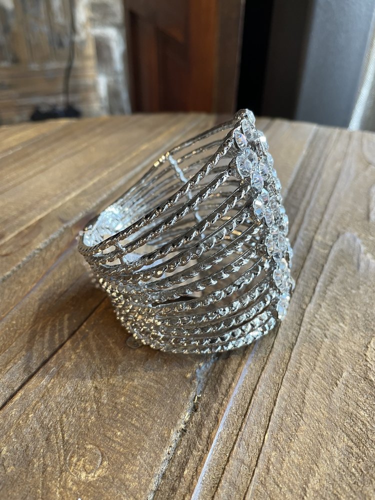 Silver Multi-Row Rhinestone Cuff