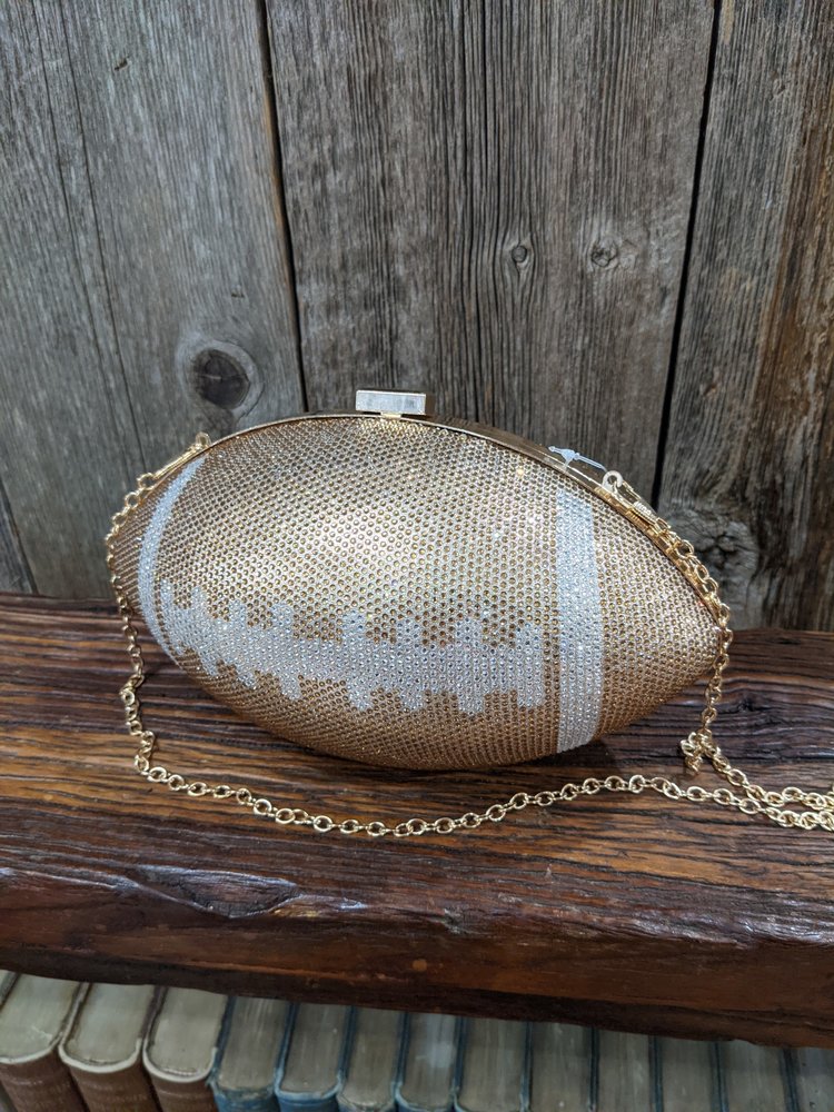 Wona Trading Golden Brown Rhinestone Football Shoulder Bag