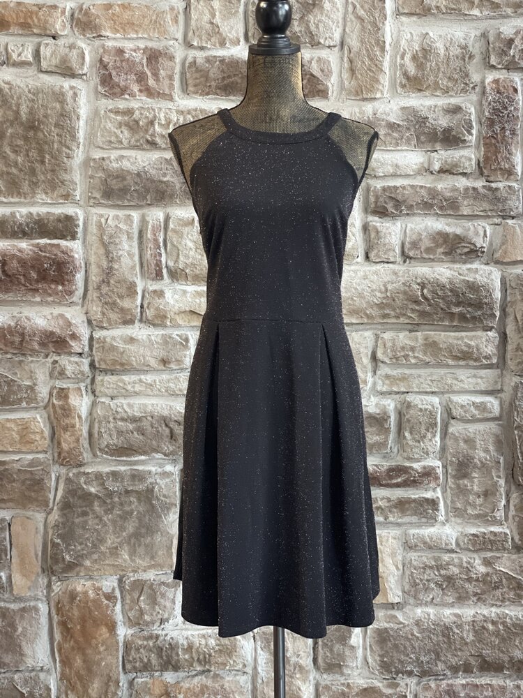 Monteau Black Halter Scalloped Edge Shimmer Dress, Size 1X