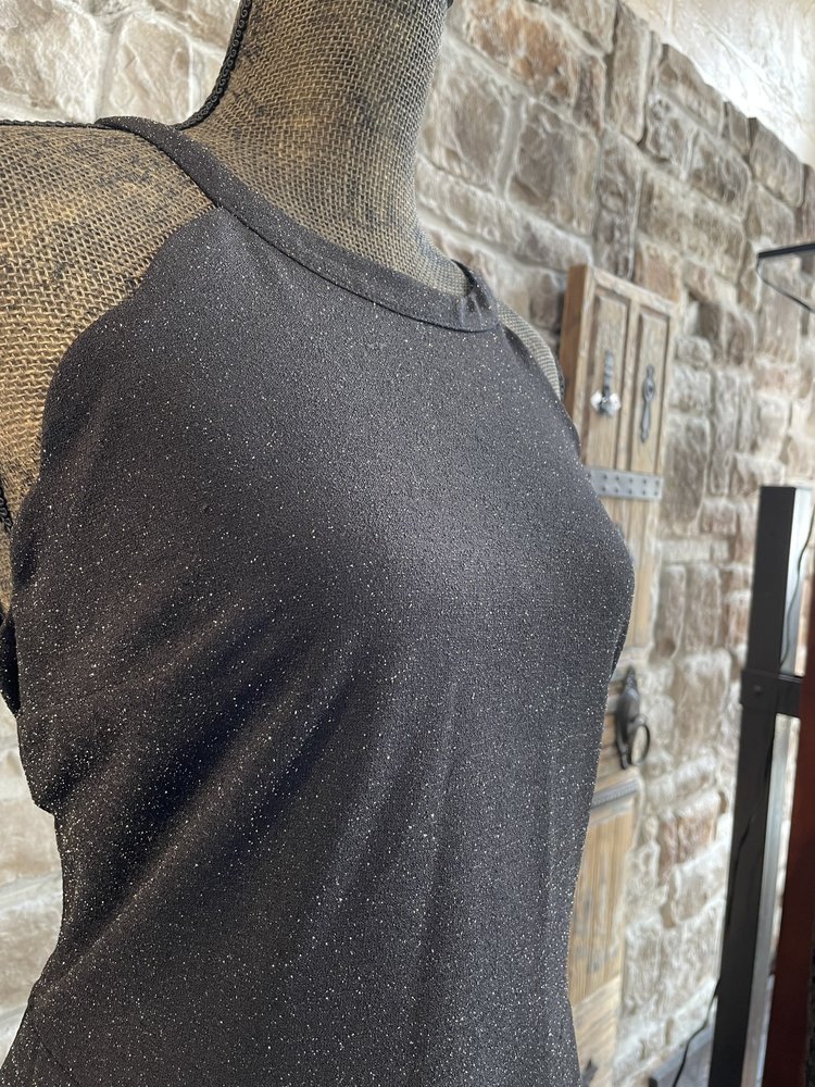 Monteau Black Halter Scalloped Edge Shimmer Dress, Size 1X