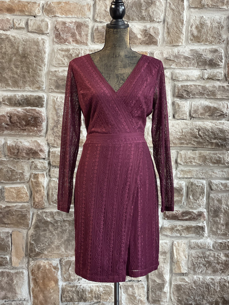Guess Maroon Long Sleeve Lace Dress, Size 12