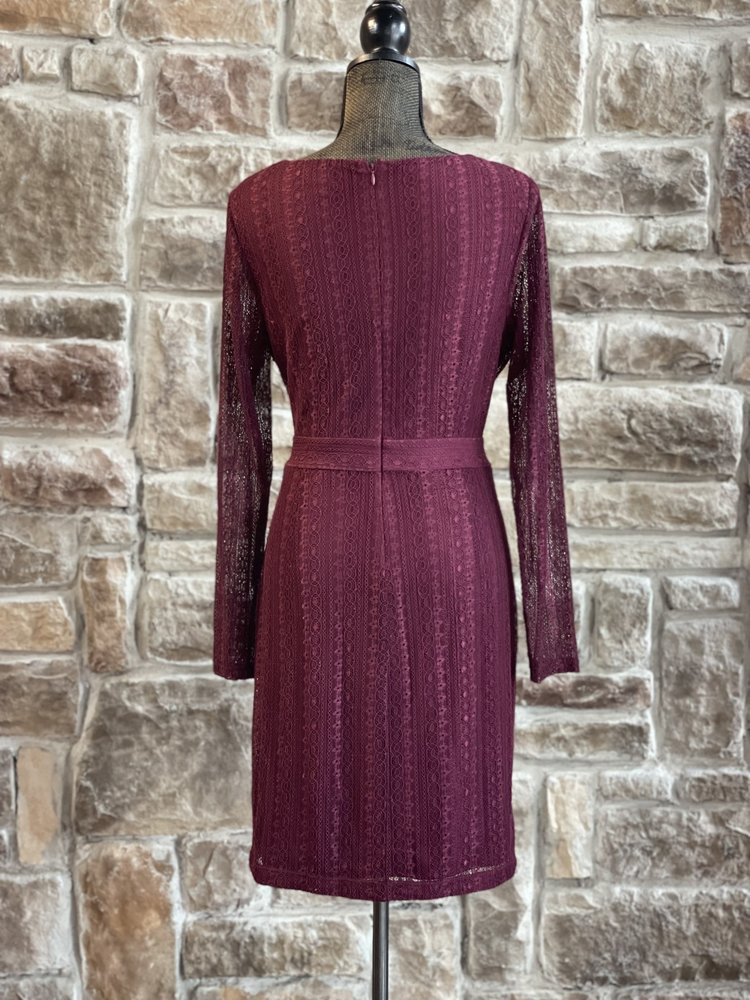 Guess Maroon Long Sleeve Lace Dress, Size 12