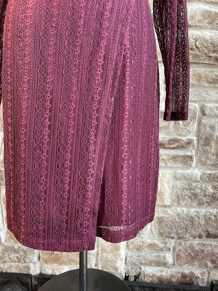 Guess Maroon Long Sleeve Lace Dress, Size 12