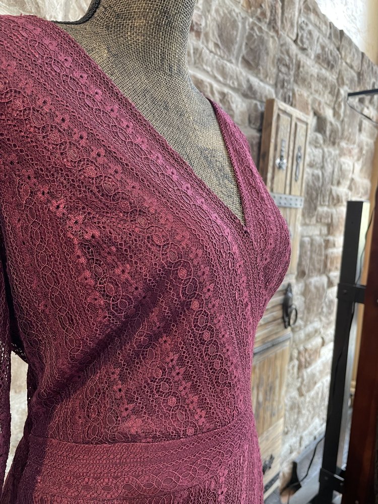 Guess Maroon Long Sleeve Lace Dress, Size 12