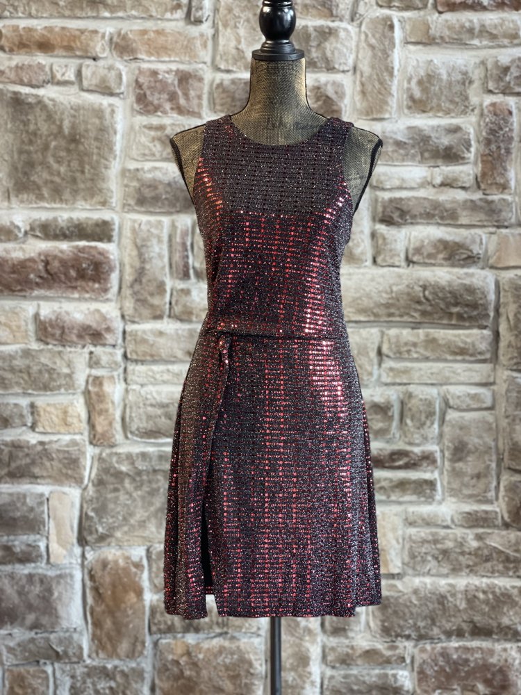 Endless Rose Black and Red Metallic Foil Dress, Size L