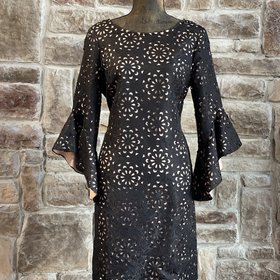JAX Black Label Black and Nude Lace Flare Sleeve, Size 8