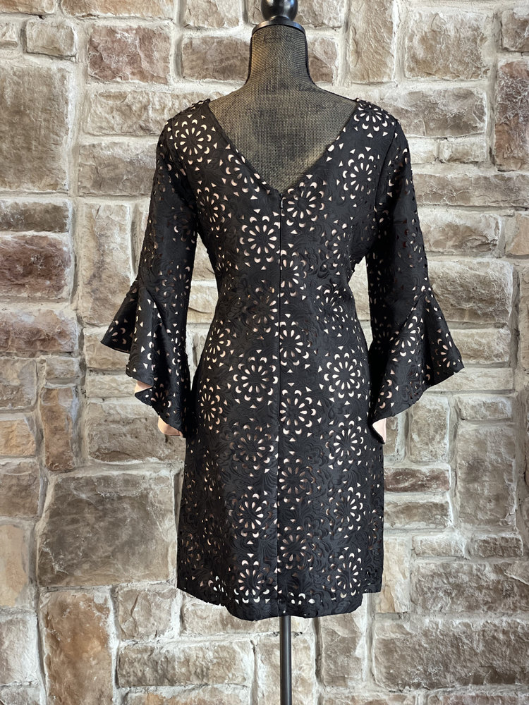 JAX Black Label Black and Nude Lace Flare Sleeve, Size 8