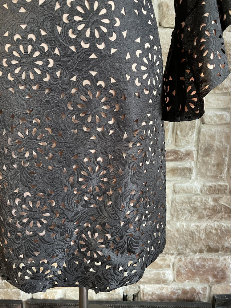 JAX Black Label Black and Nude Lace Flare Sleeve, Size 8