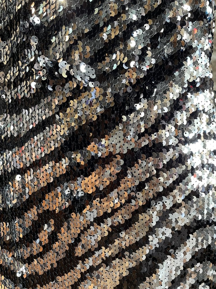 Aidan Mattox Black and Silver Sequin Zebra Print Dress, Size 10