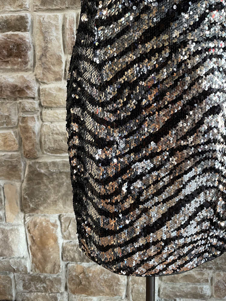 Aidan Mattox Black and Silver Sequin Zebra Print Dress, Size 10