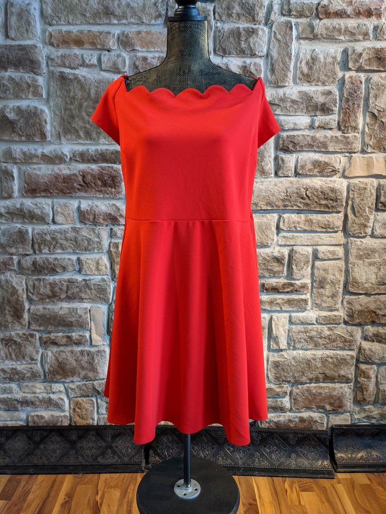 B Darlin Red Dress with Scalloped Neckline, Size 20W