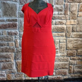Emerald Sundae Red Bodycon Dress with Cold Shoulder, Size 2X