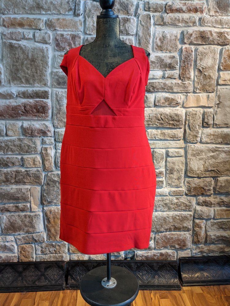 Emerald Sundae Red Bodycon Dress with Cold Shoulder, Size 2X