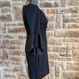 Teeze Me Black Off-Shoulder Sheath with Bell Sleeves, Size 9/10