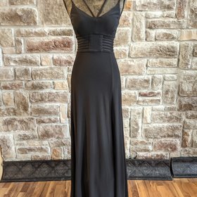 Morgan & Co. Black A-Line Gown with Illusion Bodice, Size 3/4