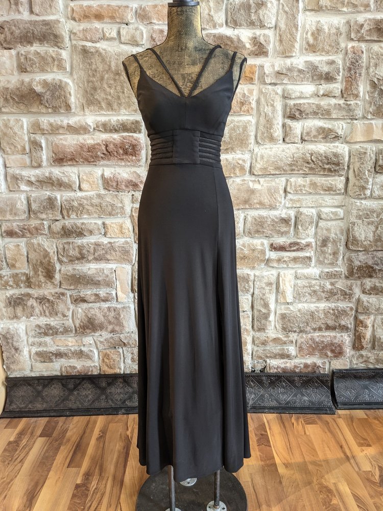 Morgan & Co. Black A-Line Gown with Illusion Bodice, Size 3/4