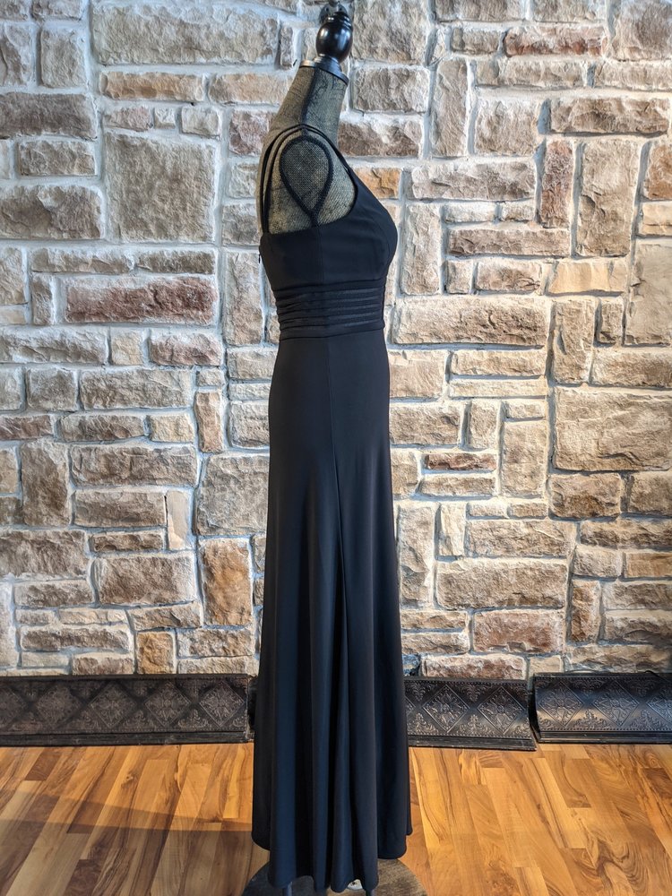 Morgan & Co. Black A-Line Gown with Illusion Bodice, Size 3/4