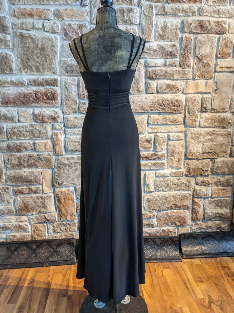 Morgan & Co. Black A-Line Gown with Illusion Bodice, Size 3/4