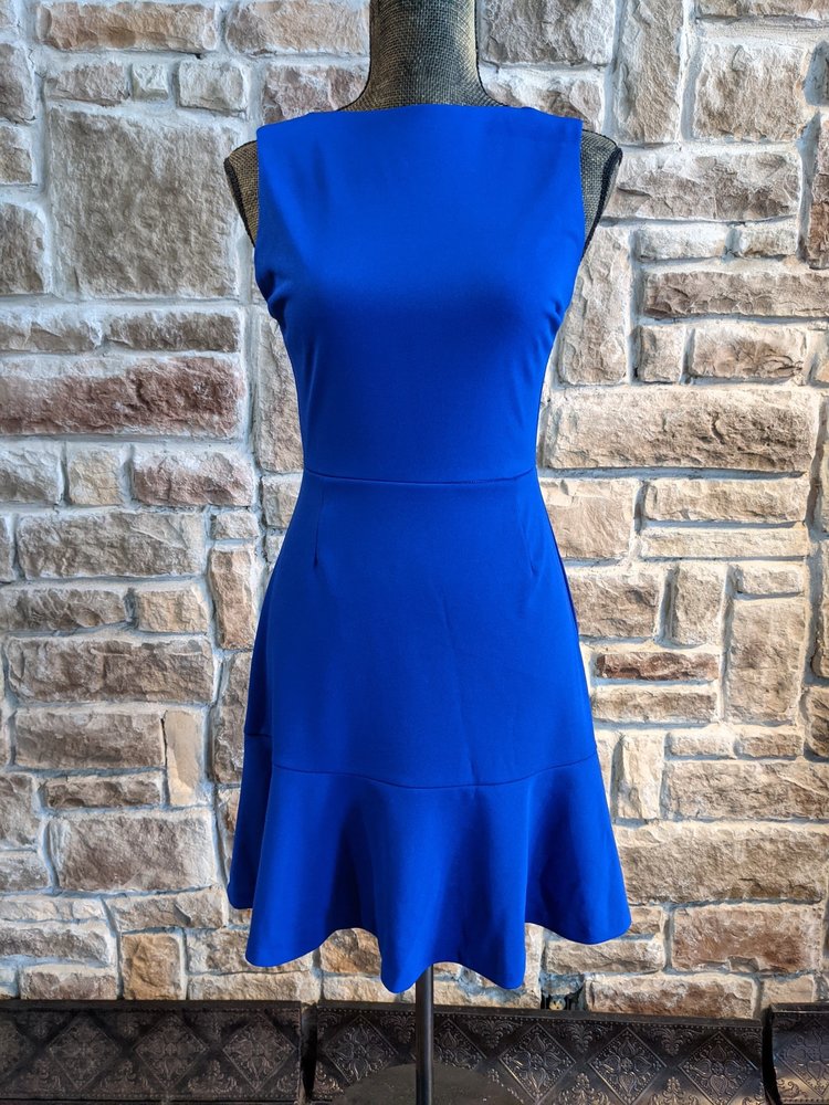 Aqua Blue Tank Sheath with Flounce Hem, Size M