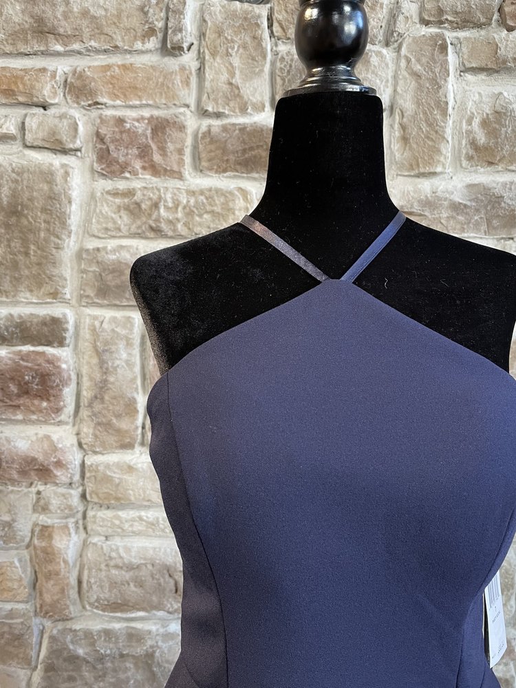 Sequin Hearts Navy Halter Glitter Lace Back Dress, Size 7