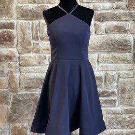 Sequin Hearts Navy Halter Glitter Lace Back Dress, Size 7