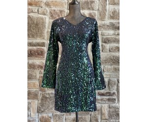 dark green dress with black shoes Sexy Black Sparkling Short Cocktail Dresses Back Open Tiered Sequin Gr –  Simplepromdress main image 0