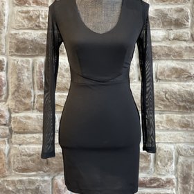Teeze Me Black Mesh Cut Out Long Sleeve Dress, Size 1/2