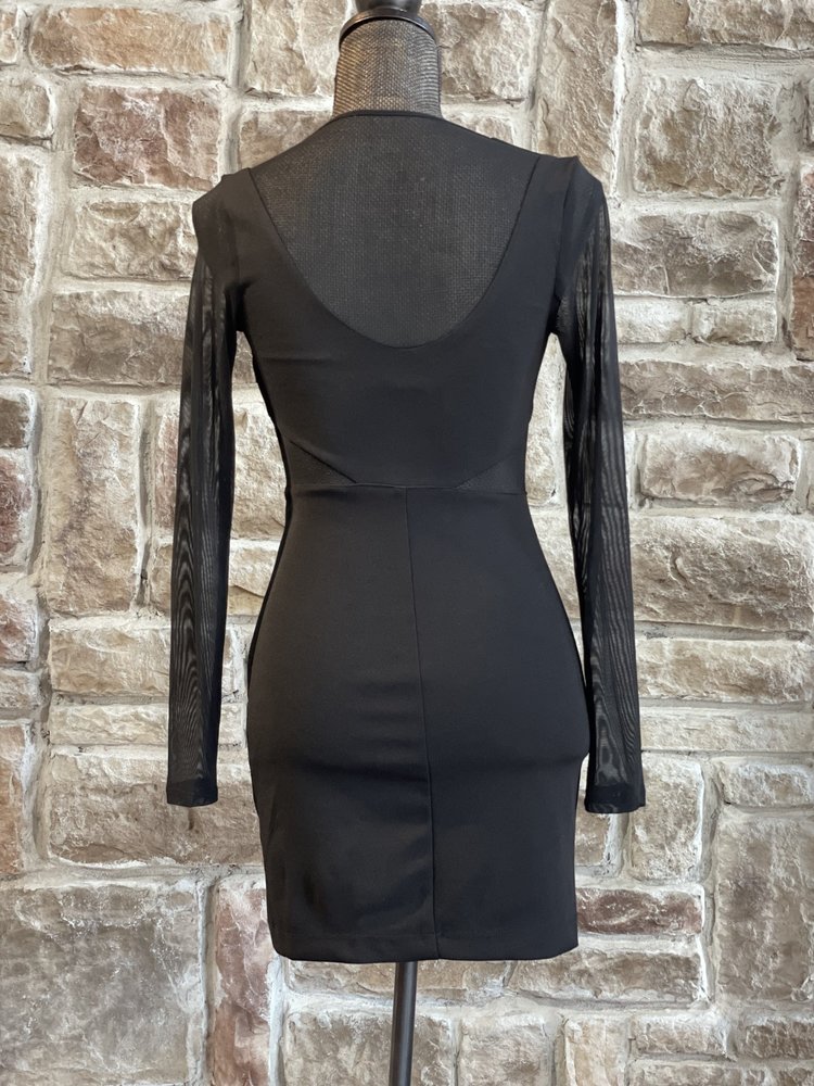 Teeze Me Black Mesh Cut Out Long Sleeve Dress, Size 1/2