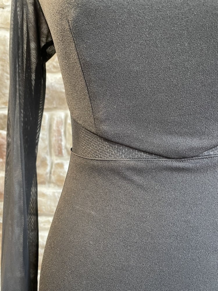 Teeze Me Black Mesh Cut Out Long Sleeve Dress, Size 1/2