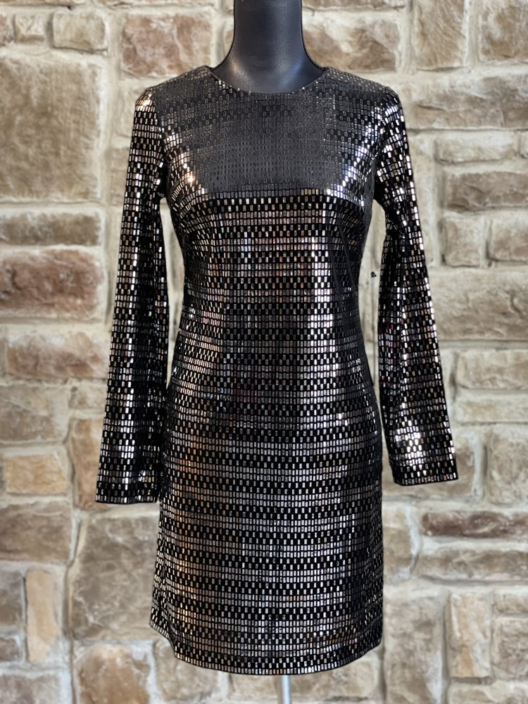 Vince Camuto Black Silver Foil Dress, Size 6