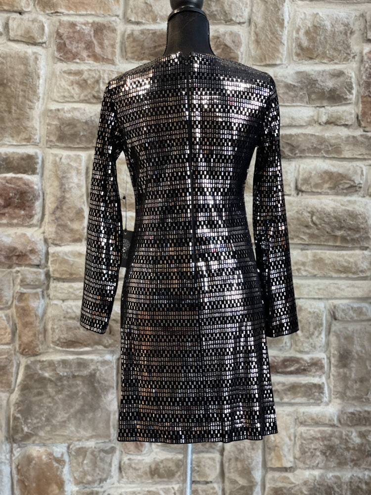 Vince Camuto Black Silver Foil Dress, Size 6