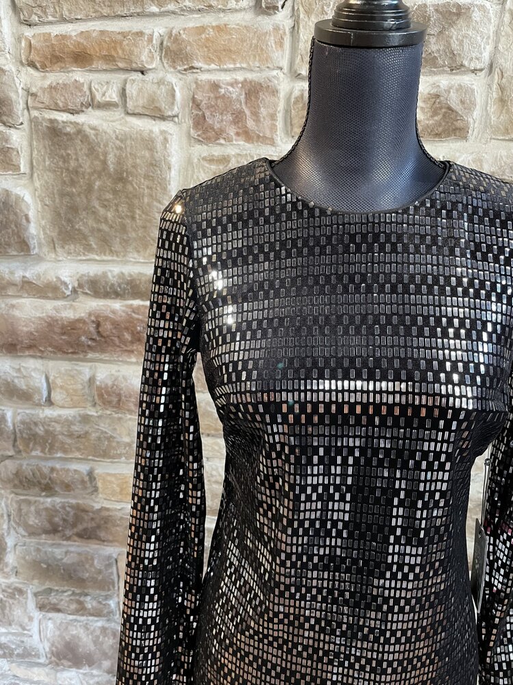 Vince Camuto Black Silver Foil Dress, Size 6